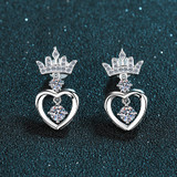 Round Cut Moissanite Diamond Crown Heart Earrings