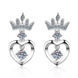 Round Cut Moissanite Diamond Crown Heart Earrings