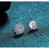 Round Cut Moissanite Diamond Classis Sun Flower Stud Earrings