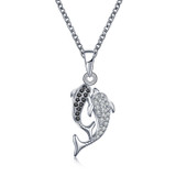 925 Sterling Silver Zirconia Black Dolphin Pendant Necklace
