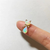 18K Gold Oval Cut  Natural Diamond Opal Elegant Cat Pendant Necklace