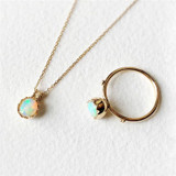 18K Gold Diamond Oval Cut Natural Opal Eggshell Pendant Necklace