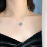 18K Gold Oval Cut Natural Opal Diamond Paraiba Exquisite Pendant Necklace