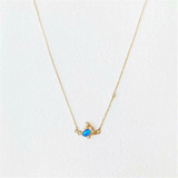 18K Gold Diamond Oval Cut Natural Opal 19x12M Bee Pendant Necklace