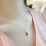 18K Gold Marquise Cut Natural Opal Emerald Akoya Pearl Pendant Necklace