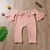 Girls Solid Off Shoulder Ruffled Jumpsuit Girls Clothes Wholesale
