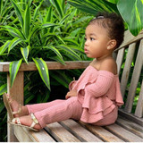 Girls Solid Off Shoulder Ruffled Jumpsuit Girls Clothes Wholesale