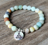 Matte Amazonite Stone Mala Bracelet - OM / Lotus / Buddha / Tree of Life