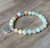 Matte Amazonite Stone Mala Bracelet - OM / Lotus / Buddha / Tree of Life