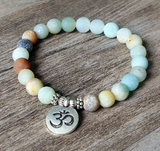Matte Amazonite Stone Mala Bracelet - OM / Lotus / Buddha / Tree of Life