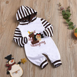 Baby Striped Thanksgiving Turkey Long Sleeve Romper Baby Clothes Wholesale Bulk