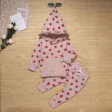 Baby Girls Strawberry Print Hooded Cute Sets Baby Clothes Wholesale Bulk