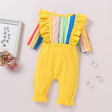 Baby Girls Rainbow Long Sleeve Waveselvedge Romper Baby Clothing Wholesale