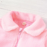 Girls Solid Color Lapel Long Sleeve Furry Zipper Jacket Wholesale Clothing For Girls