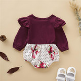 Baby Girls Long Sleeve Polka Dot Floral Splicing Romper Wholesale Baby Store