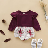 Baby Girls Long Sleeve Polka Dot Floral Splicing Romper Wholesale Baby Store