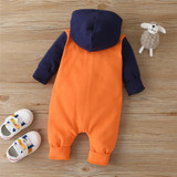 Baby Boys Button Hooded Long Sleeve Color Block Romper Babywear Wholesale