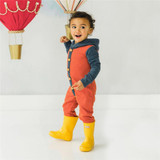 Baby Boys Button Hooded Long Sleeve Color Block Romper Babywear Wholesale
