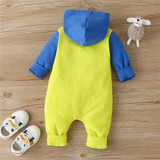 Baby Boys Button Hooded Long Sleeve Color Block Romper Babywear Wholesale