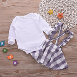 Toddler Girl Cotton Long Sleeve Plaid Strap Skirt