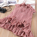 Girls Plaid Skirt Ruffled Hem Suspender Skirt Girls Plaid Skirt Ruffled Hem Suspender Skirt