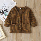 Boys Button Solid Long Sleeve Pocket Jacket