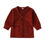 Boys Button Solid Long Sleeve Pocket Jacket