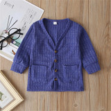 Boys Button Solid Long Sleeve Pocket Jacket
