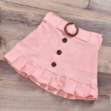Girls Fashion Turtleneck Button Top Solid Button Skirt