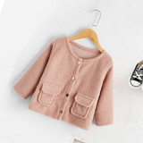 Girls Pock Solid Color Button Long Sleeve Jacket Wholesale Boutique Girl Clothing