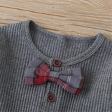 Baby Boys Plaid Tie Long Sleeve Solid Color Romper Babywear Wholesale