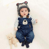 Boys Cartoon Bear Pocket Denim Jumpsuit Baby Boy Overalls Boutique Baby Clothes Wholesale
