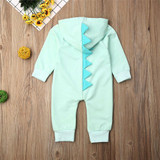 Baby Dinosaur Print Hooded Zipper Long Sleeve Rompers
