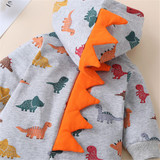 Baby Dinosaur Printed Hooded Long Sleeve Rompers