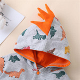 Baby Dinosaur Printed Hooded Long Sleeve Rompers