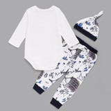 Mom's Little Man Long Sleeve Romper & Printed Pants & Hat Baby Wholesales