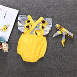 Baby Girls Sunflower Printed Sleeveless Romper & Headband Wholesale Baby Boutique Items