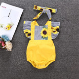 Baby Girls Sunflower Printed Sleeveless Romper & Headband Wholesale Baby Boutique Items