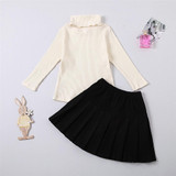 Girls Solid Turtleneck Long Sleeve Top & Pleated Skirt Wholesale Girl Clothing