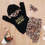 Baby Mama's Mini Leopard Printed Long Hooded Top & Pants & Headband Baby Wholesale Baby Mama's Mini Leopard Printed Long Hooded Top & Pants & Headband Baby Wholesale
