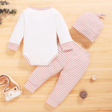 Baby Boy Striped Long Sleeve Button Romper & Pants & Hat Wholesale Baby Boutique Items