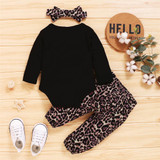 Baby Mini Letter Printed Long Sleeve Romper & Leopard Printed Pants & Headband Baby Outfits Baby Mini Letter Printed Long Sleeve Romper & Leopard Printed Pants & Headband Baby Outfits
