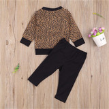 Girls Ruffled Leopard Printed Crew Neck Long Sleeve Top & Trousers Wholesale Girls