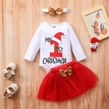 Baby Girl Christmas 3CPS Letter Printed Long Sleeve Romper & Tulle Skirt Baby Wholesales