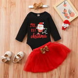 Baby Girl Christmas 3CPS Letter Printed Long Sleeve Romper & Tulle Skirt Baby Wholesales