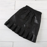 Girls Solid Long Sleeve Turtleneck Top & PU Skirt Kids Wholesale Clothing