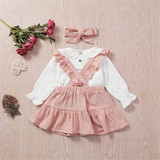 Girls Solid Color Long Sleeve Top & Suspender Skirt & Headband Baby Girl Wholesale