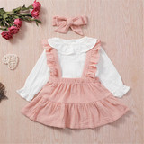 Girls Solid Color Long Sleeve Top & Suspender Skirt & Headband Baby Girl Wholesale