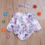 Baby Girls Floral Printed Romper & Headband Baby Clothes Wholesale Bulk