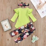 Baby Girls Solid Long Sleeve Tops&Floral Pants&Headband Girls Boutique Wholesale Baby Girls Solid Long Sleeve Tops&Floral Pants&Headband Girls Boutique Wholesale
